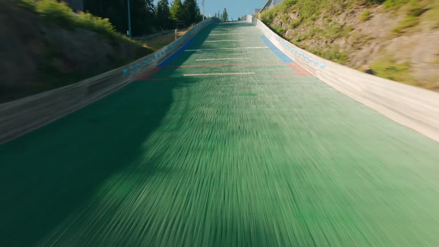 FPV Drone view of a sports track with reliefs