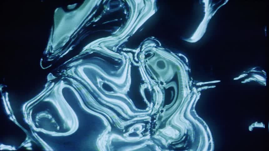 Abstract liquid body in neon blue against a black background