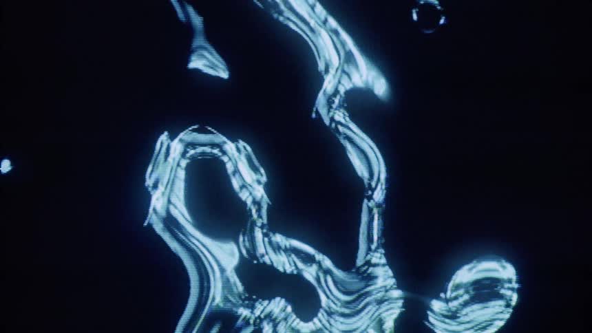 Blue amorphous mass changes shape against a black background
