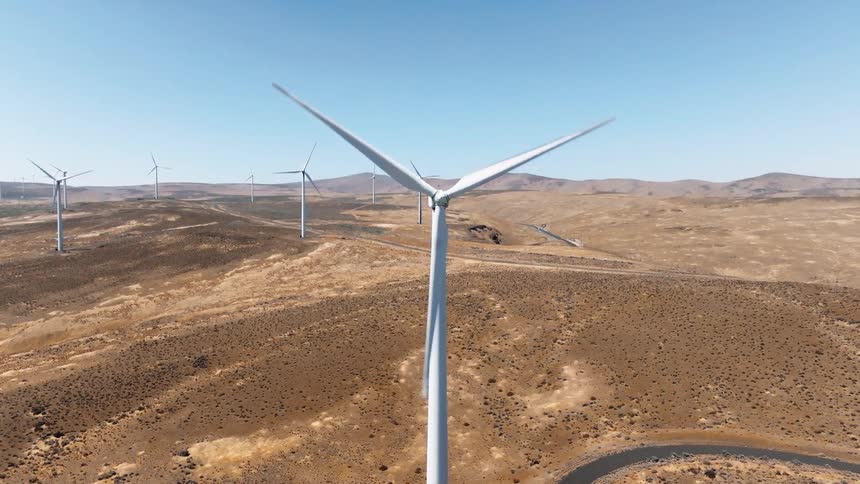 Windmills line the landscape