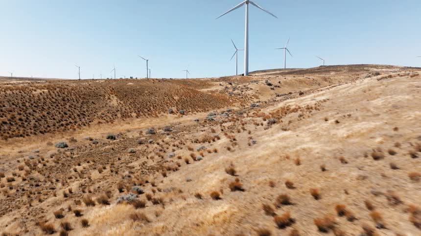 Field with wind turbines
