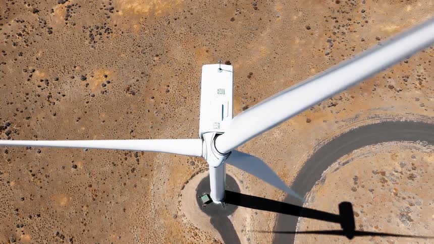 Top view of a wind turbine in operation