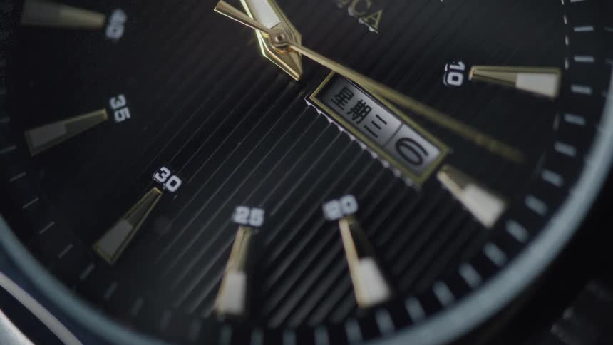Closeup of a clock with the hand in activity