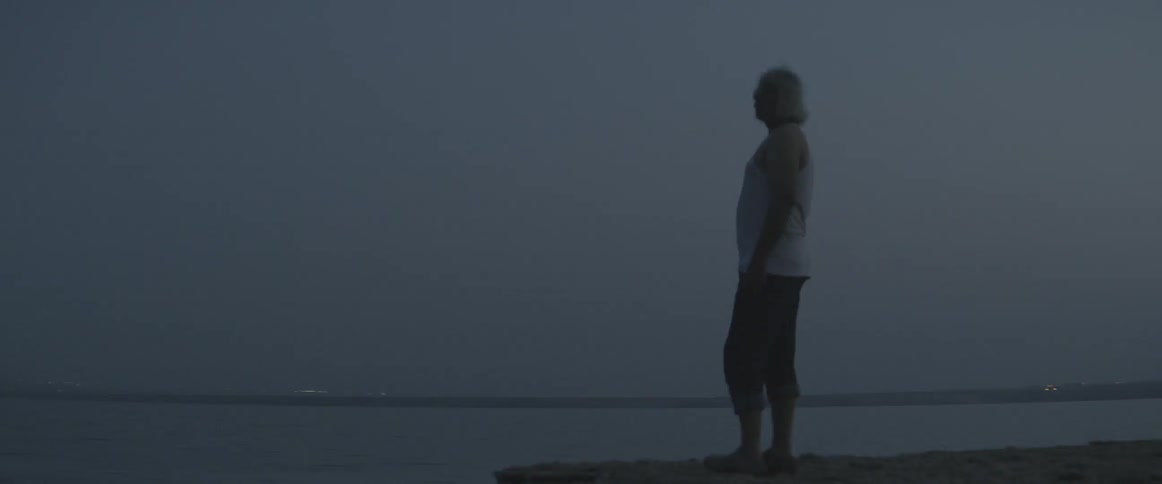 An older man standing on the shore looking out over the water