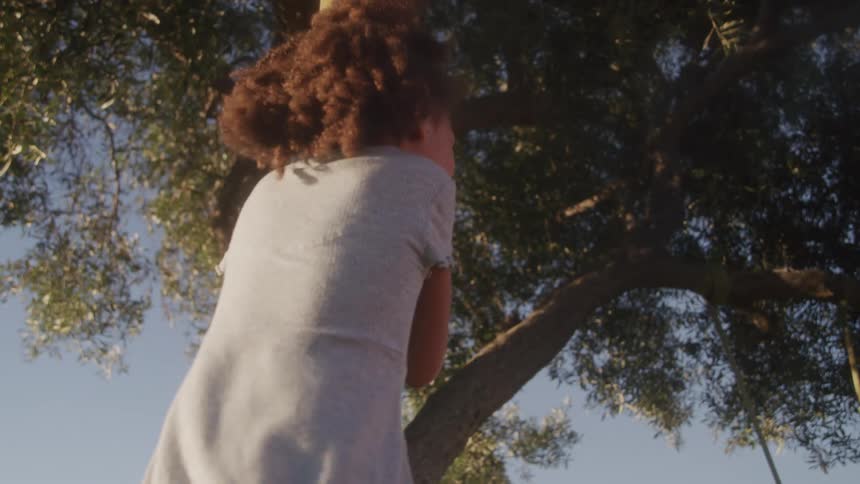 The child is swinging in the playground