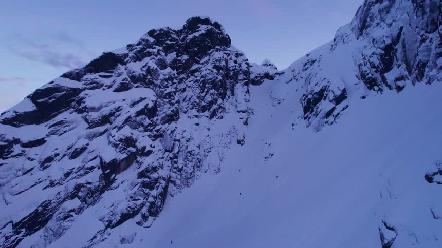 Aerial view of a snowcovered mountain