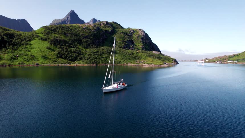 The boats sails are down in the peninsula