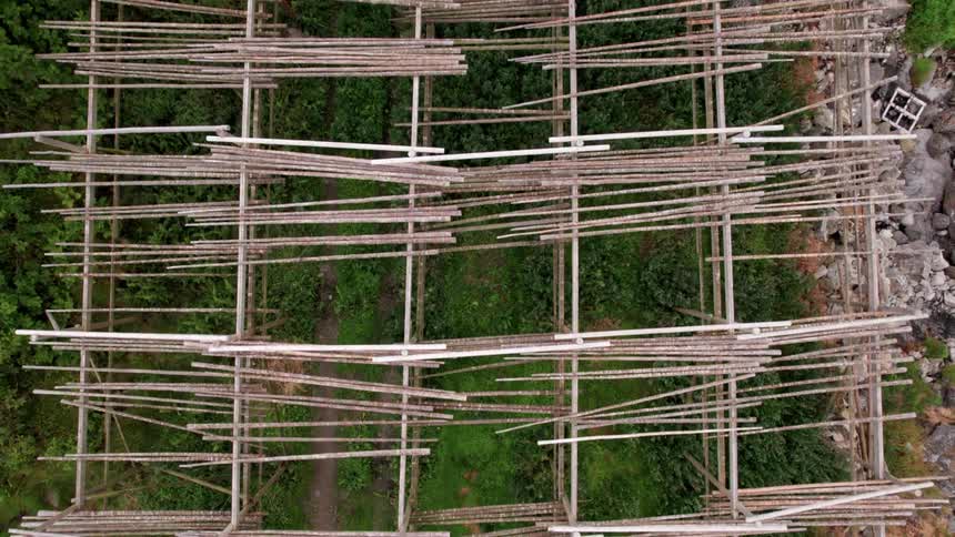 Scaffolding is built on the mountain