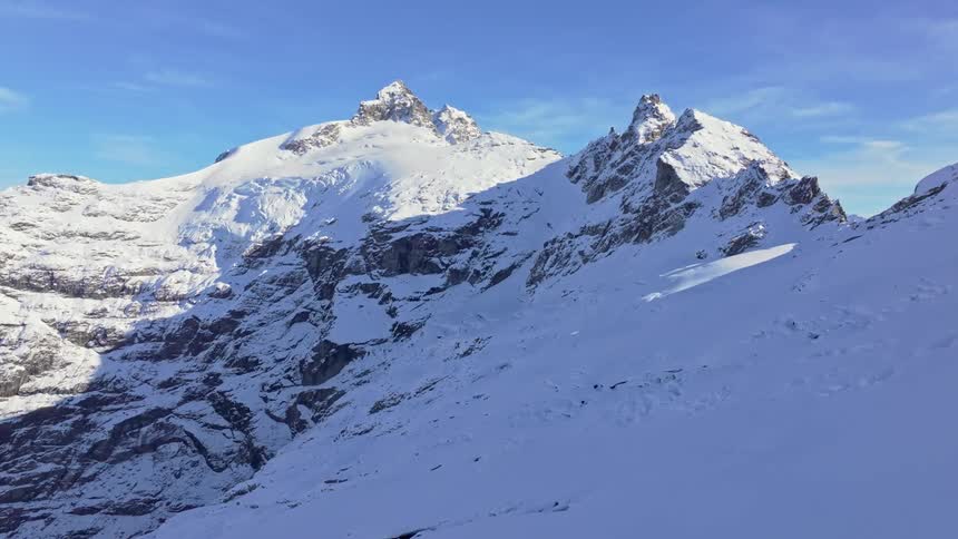 A large snowy mountain range