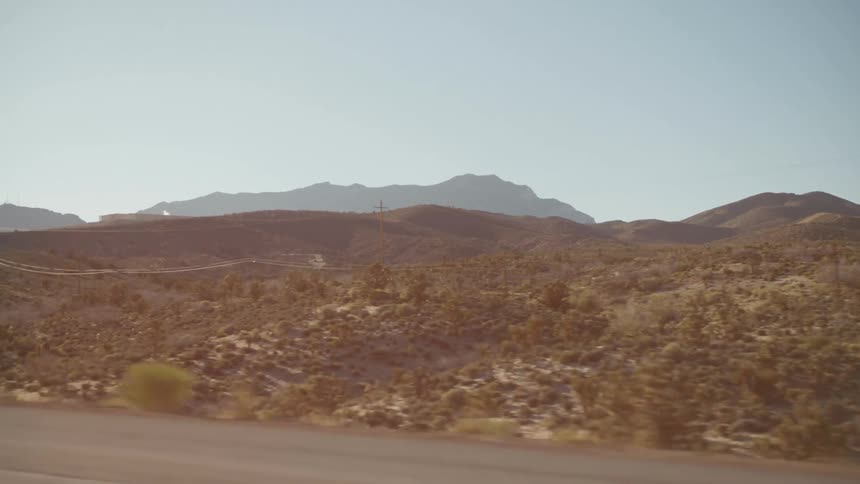 Traveling view of brush and mountains
