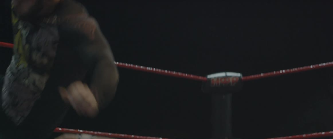 Wrestlers fight in a wrestling ring