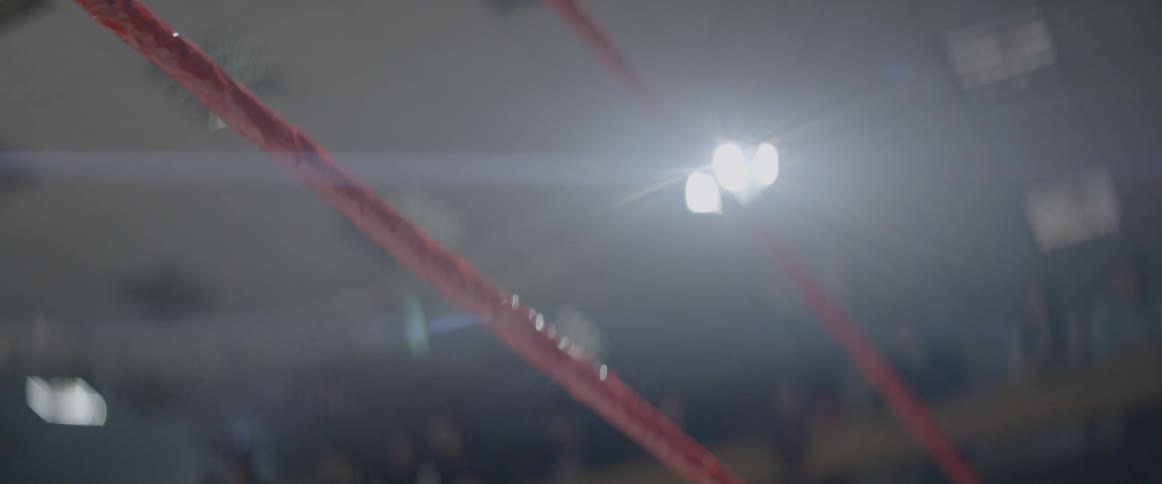 The light is shining bright above the ring ropes