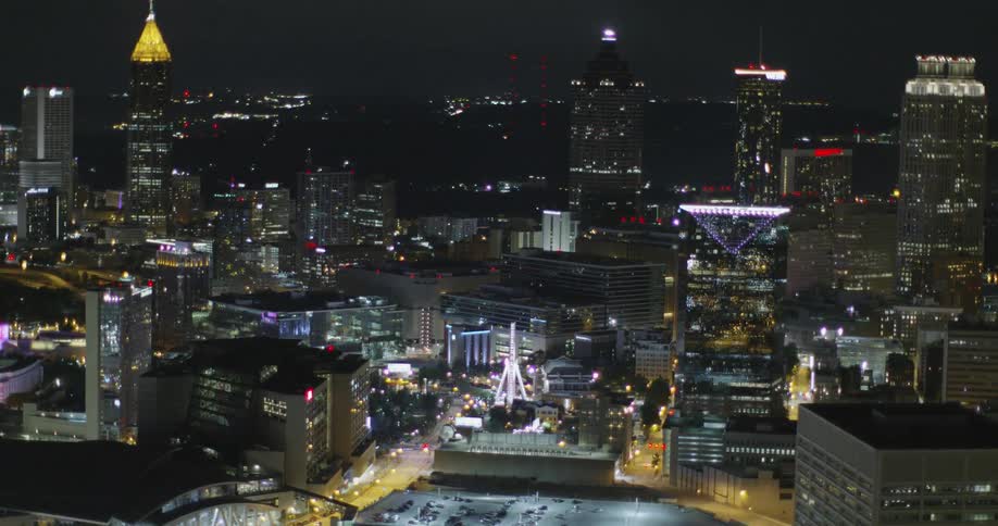 The city is brightly lit at night