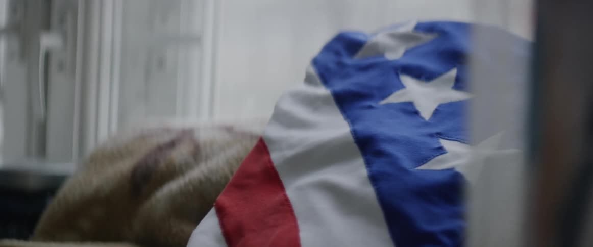 American flag draped over a couch