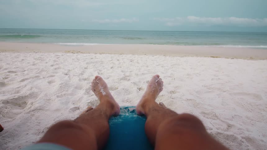 A man is relaxing on the beach