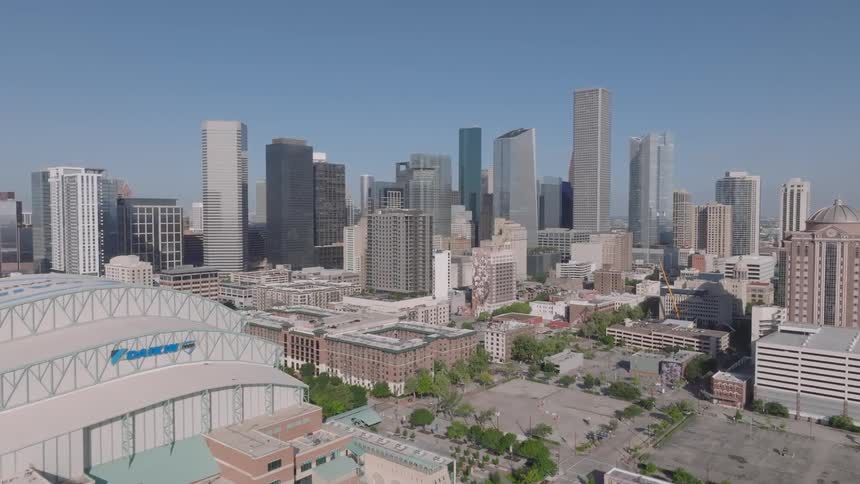 Flying over a city