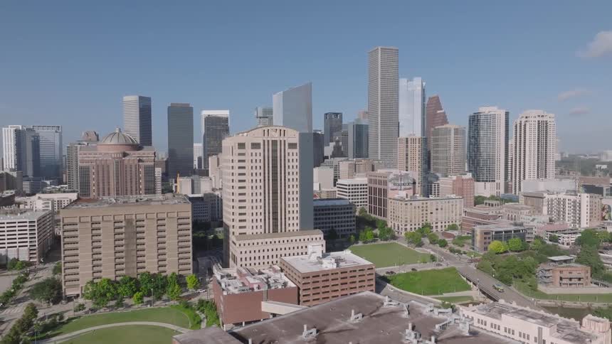 Aerial panorama of modern skyscrapers in a metropolis seen during the day
