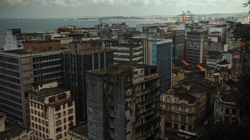 Urban view with old and modern buildings near the sea