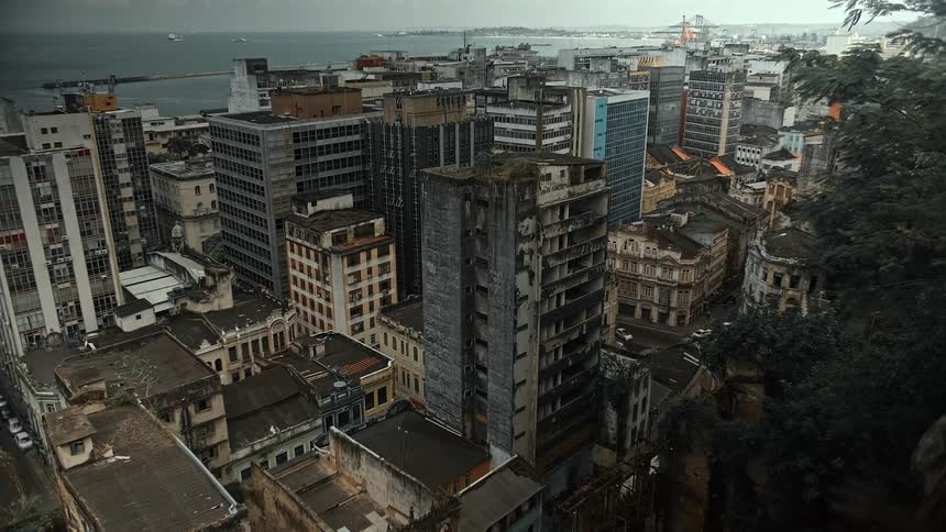 Landscape of urban buildings by the sea