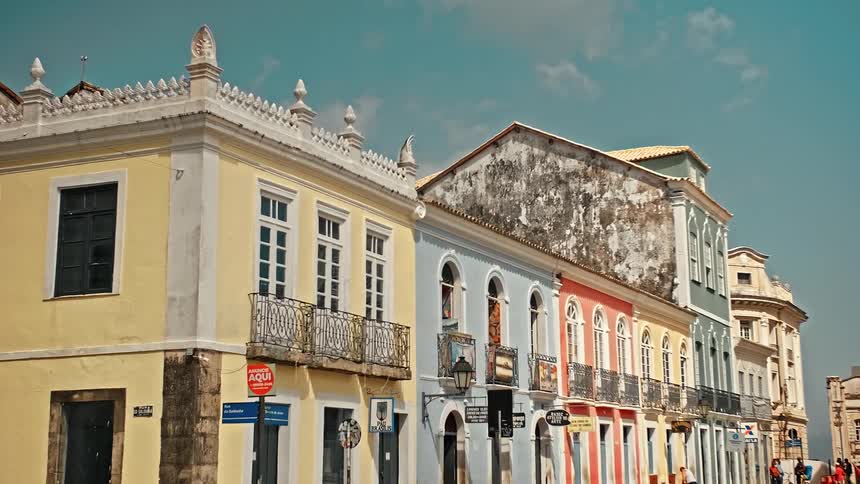A row of colorful buildings
