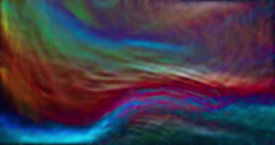 A vibrant abstract visual with distorted flowing colors like red blue and teal the image has a wavelike or rippling effect giving it a very liquid and surreal feel
