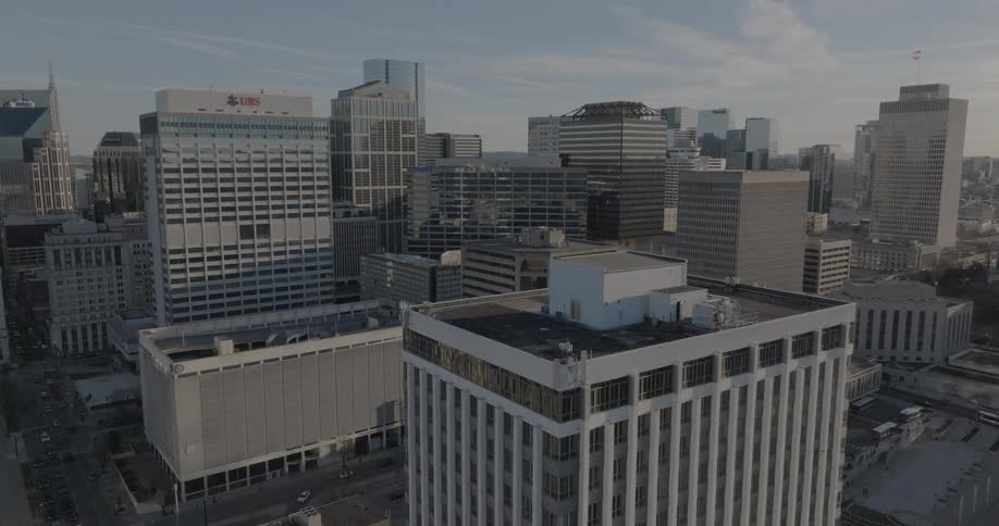 Cluster of skyscrapers dominates the urban landscape in the city center