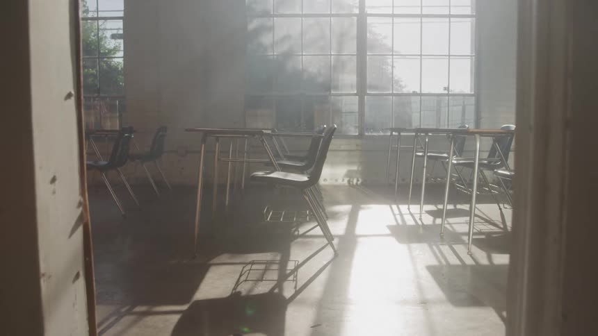 The classroom is empty during the day