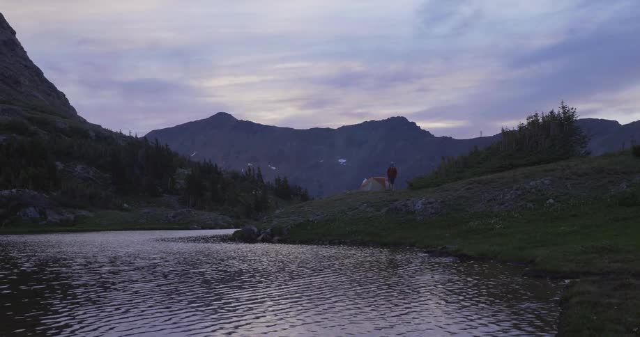 Water flows in a mountain lake