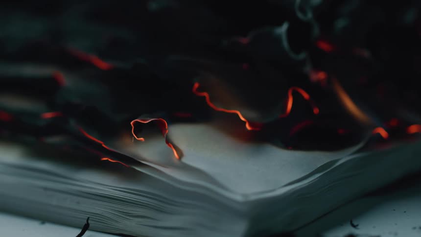 Pages of a book on fire