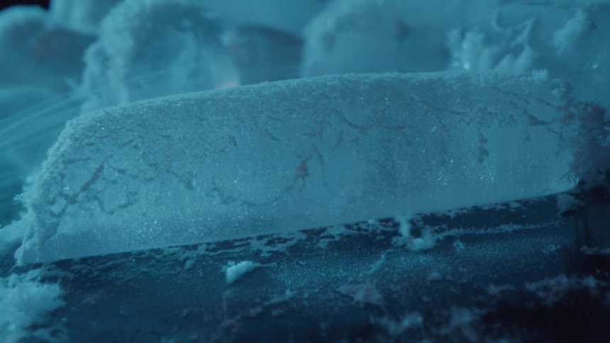 Frost forms on ice cubes