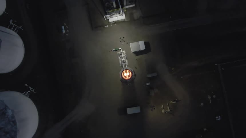 The factory is dark at night