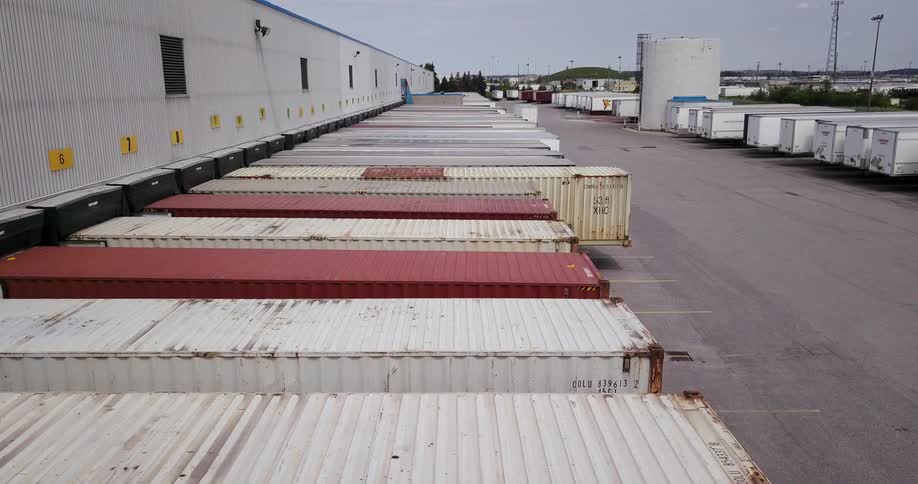 Trailers fill this lot on a cloudy day