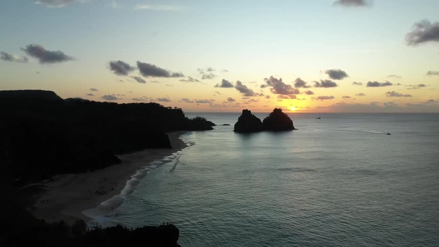 Aerial sunset view of coastal sea stacks