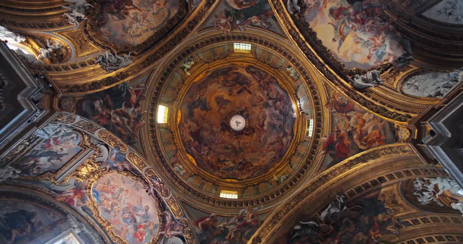 Cathedral ceiling with classical art