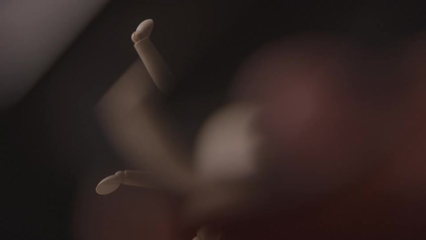 Wooden articulated mannequin posed with one arm raised