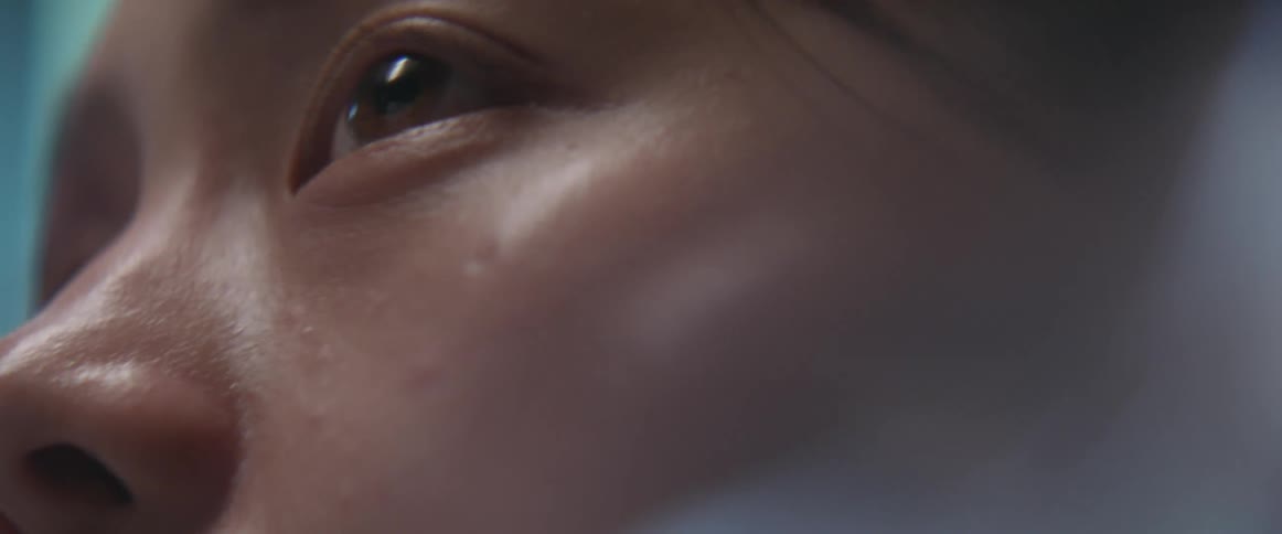 A close up view of a woman's face