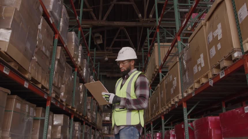 A worker writes on a clipboard
