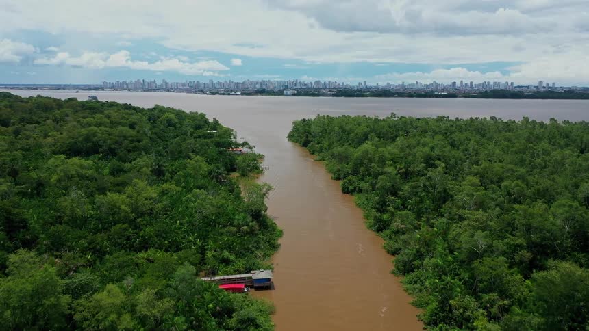 Murky waters flooding the land