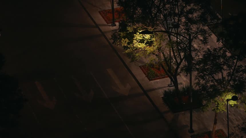 Aerial of a metropolitan city street at night