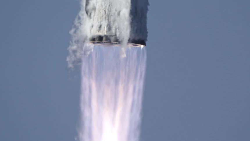 Rocket Launch Closeup Ultra-Slowmo of SpaceX Starship at Liftoff