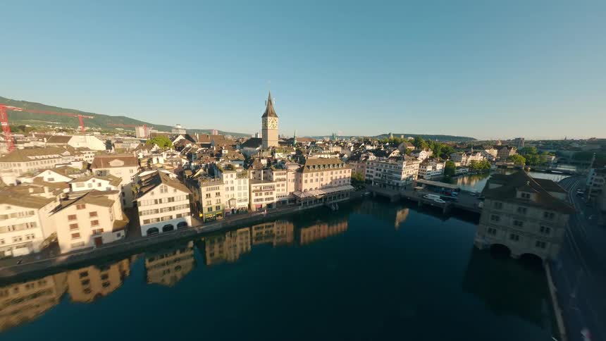 FPV dive through the two towers of the Grossmünster in Zurich Switzerland