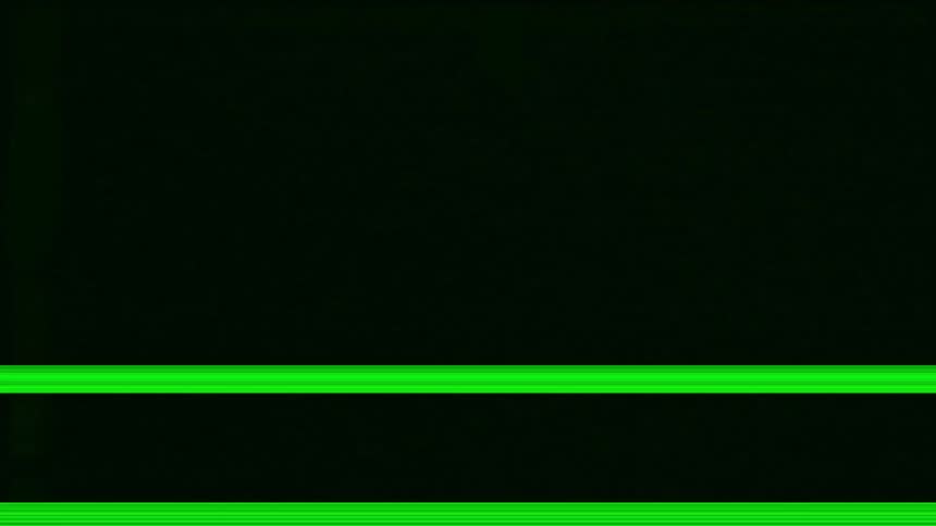 A dark screen with a single horizontal green line gives the appearance of a glitch or scan line effect