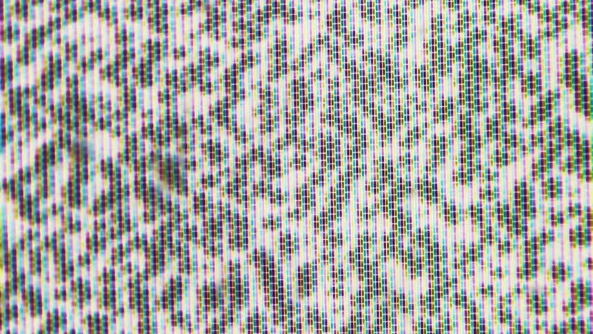 Closeup of pixelated static on a digital screen