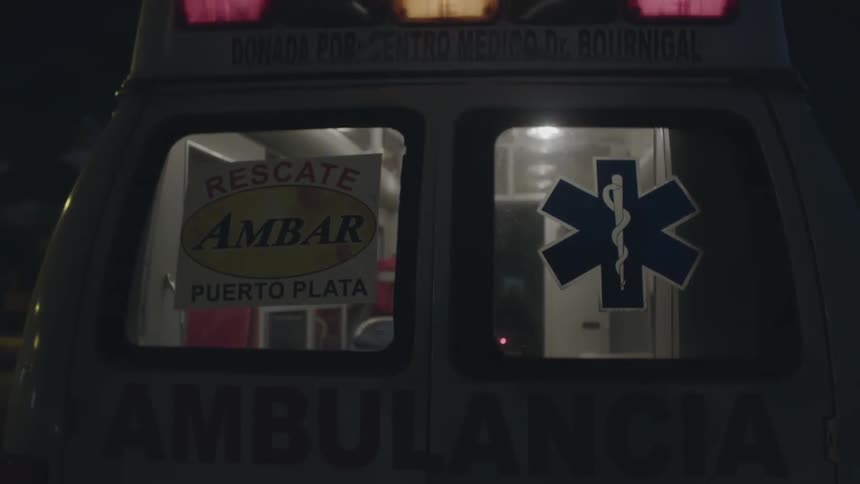 Lights flash on an ambulance