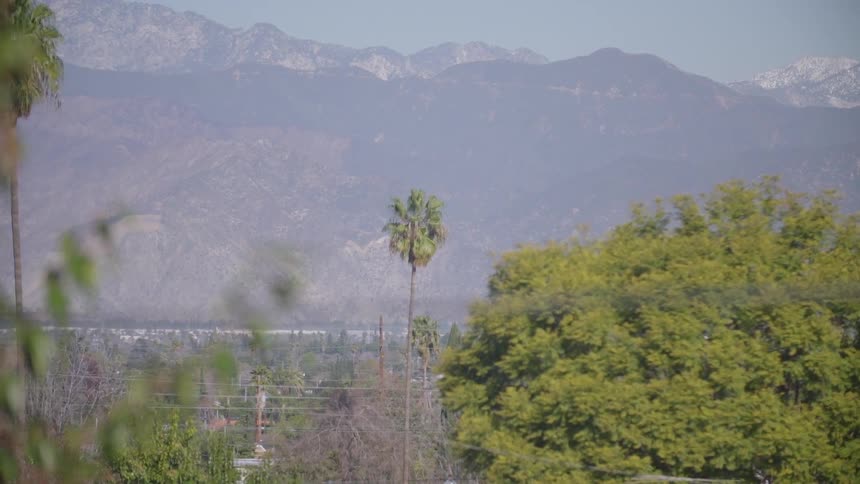 Trees and mountains stand in the distance