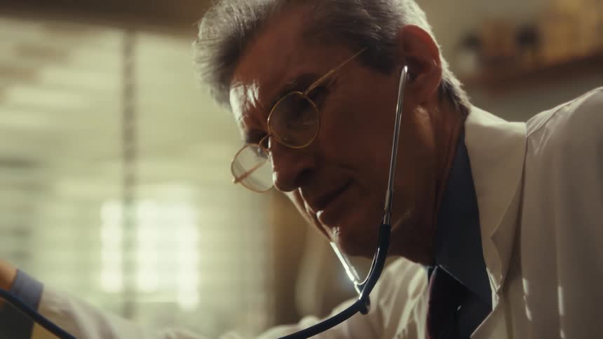 Doctor using a stethoscope to examine an elderly patient