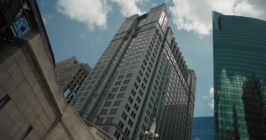 Upward view of modern buildings in a metropolis