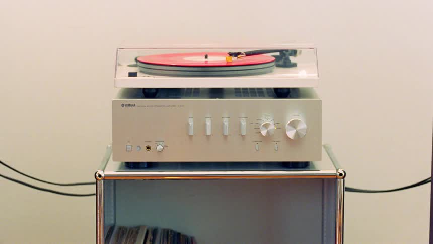 A record player spinning a record