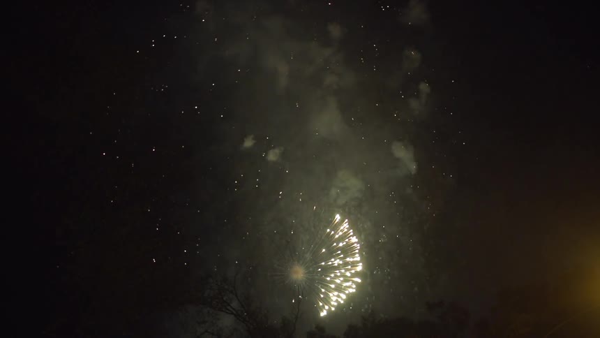 Large fireworks exploding over a night sky