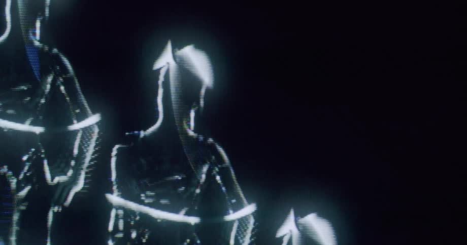 Stylized human silhouettes wrapped in glowing lines